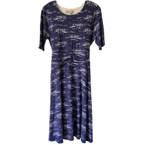 Hobbs of London Flared Jersey Dress - Sailboats/Resort/Seaside - Blue/White - 10 - Picture 1 of 9